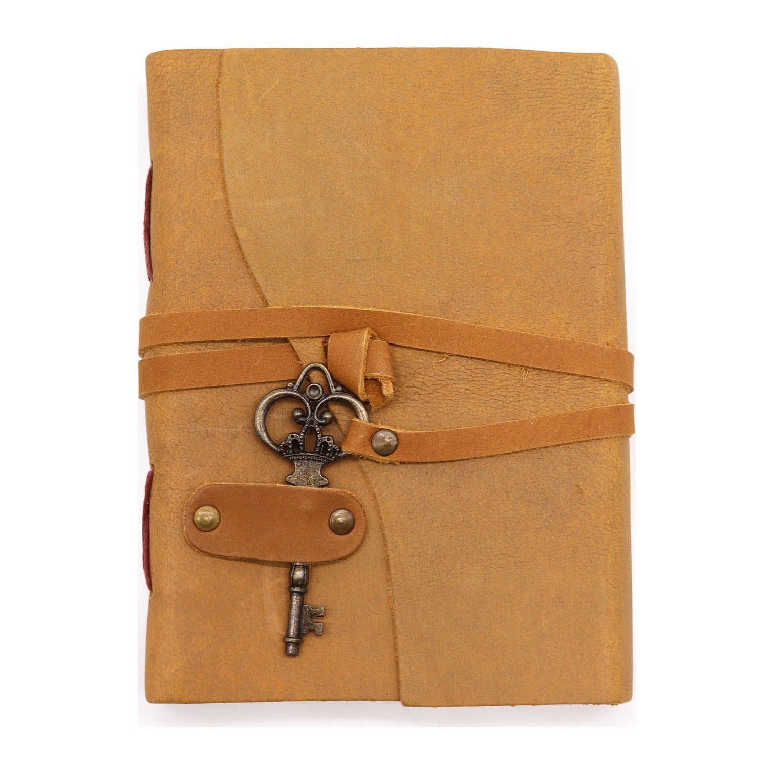Oiled tan leather journal with a key