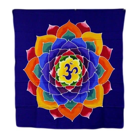 Colourful Om Flower of Life batik wall hanging in rayon
