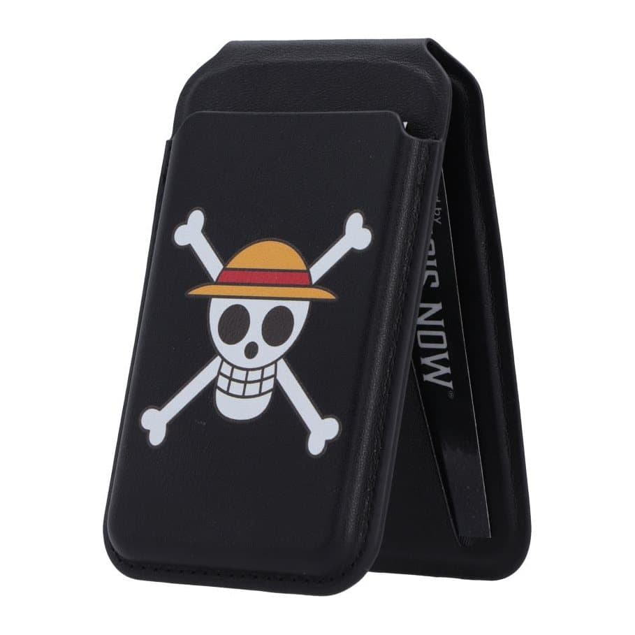 One Piece Luffy Jolly Roger MagSafe card holder in black and red