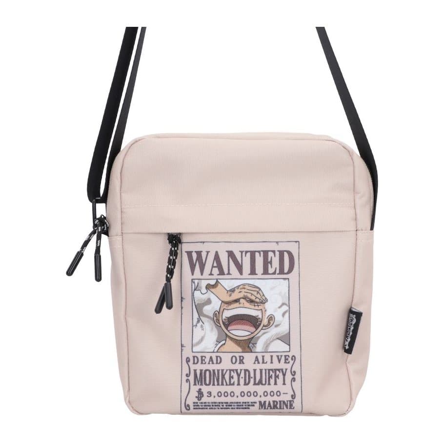 Cream One Piece crossbody bag with Monkey D. Luffy wanted poster design
