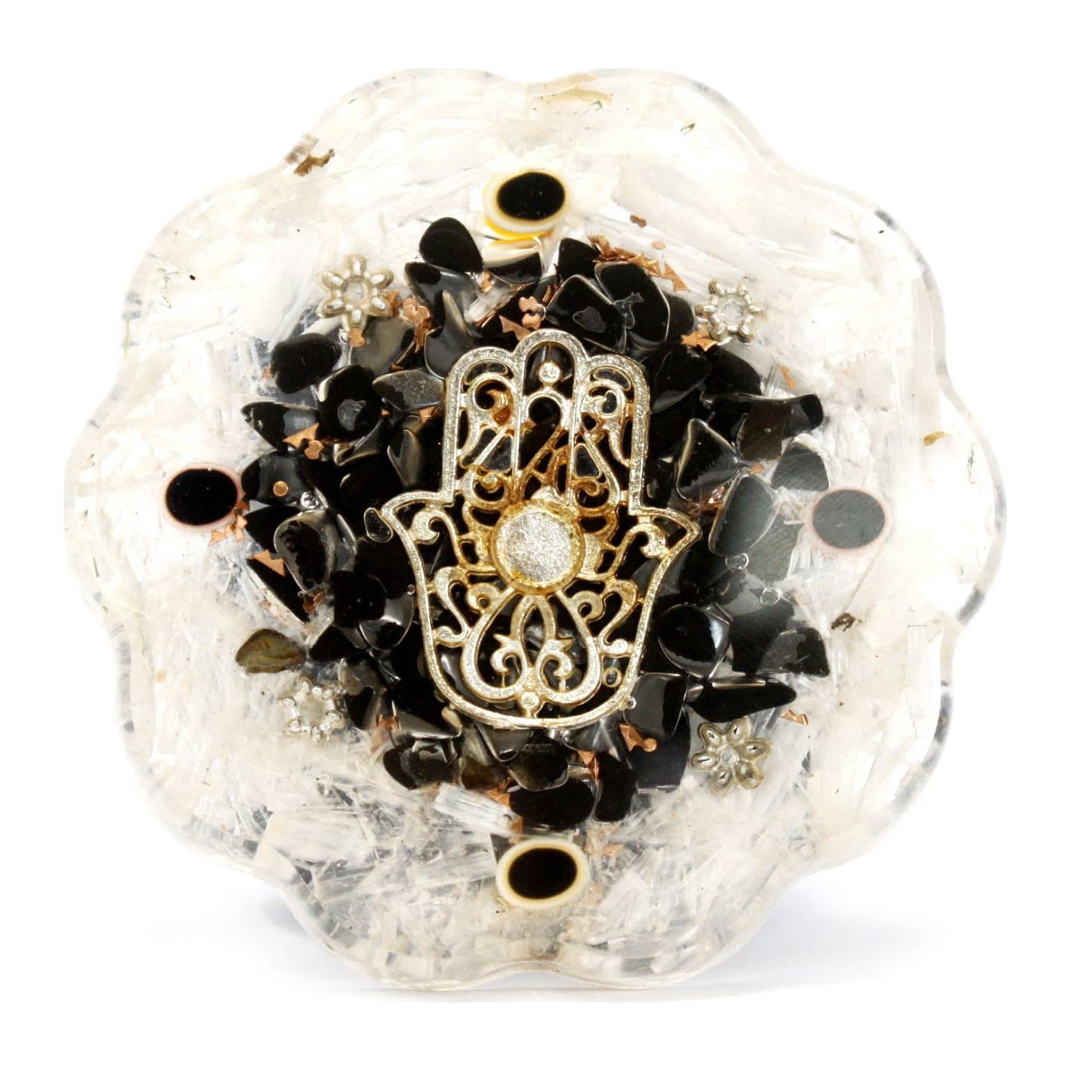 Hamsa orgonite desk power pack with selenite