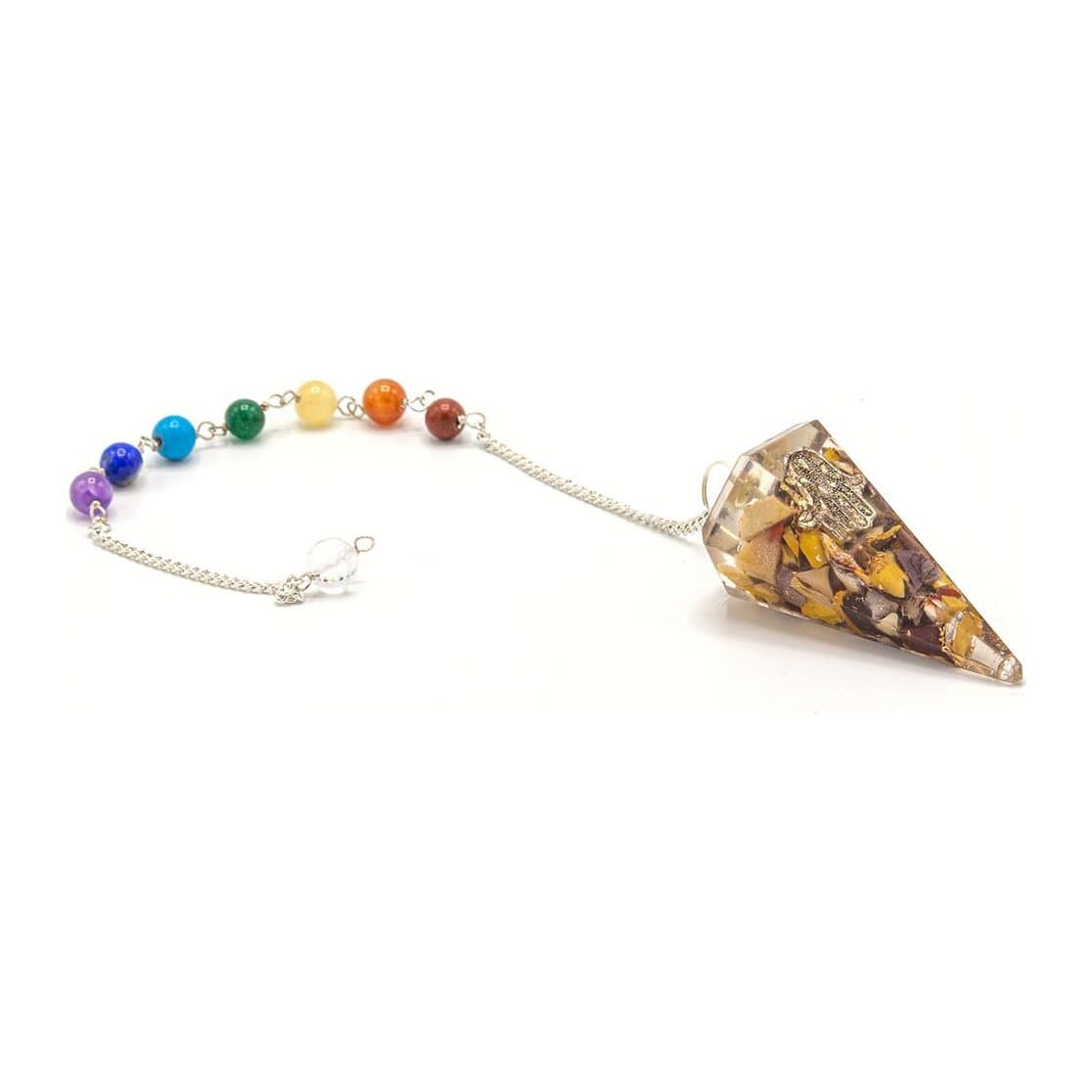 Orgonite Power Chakra Pendulum in the Hamsa design