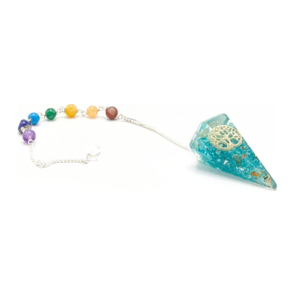 Orgonite Power chakra pendulum with a Tree of Life design