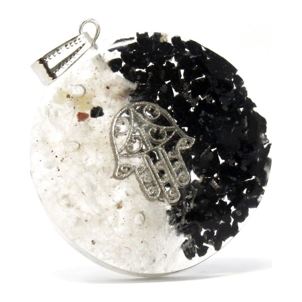 Orgonite power pendant in the Good & Evil Hamsa design
