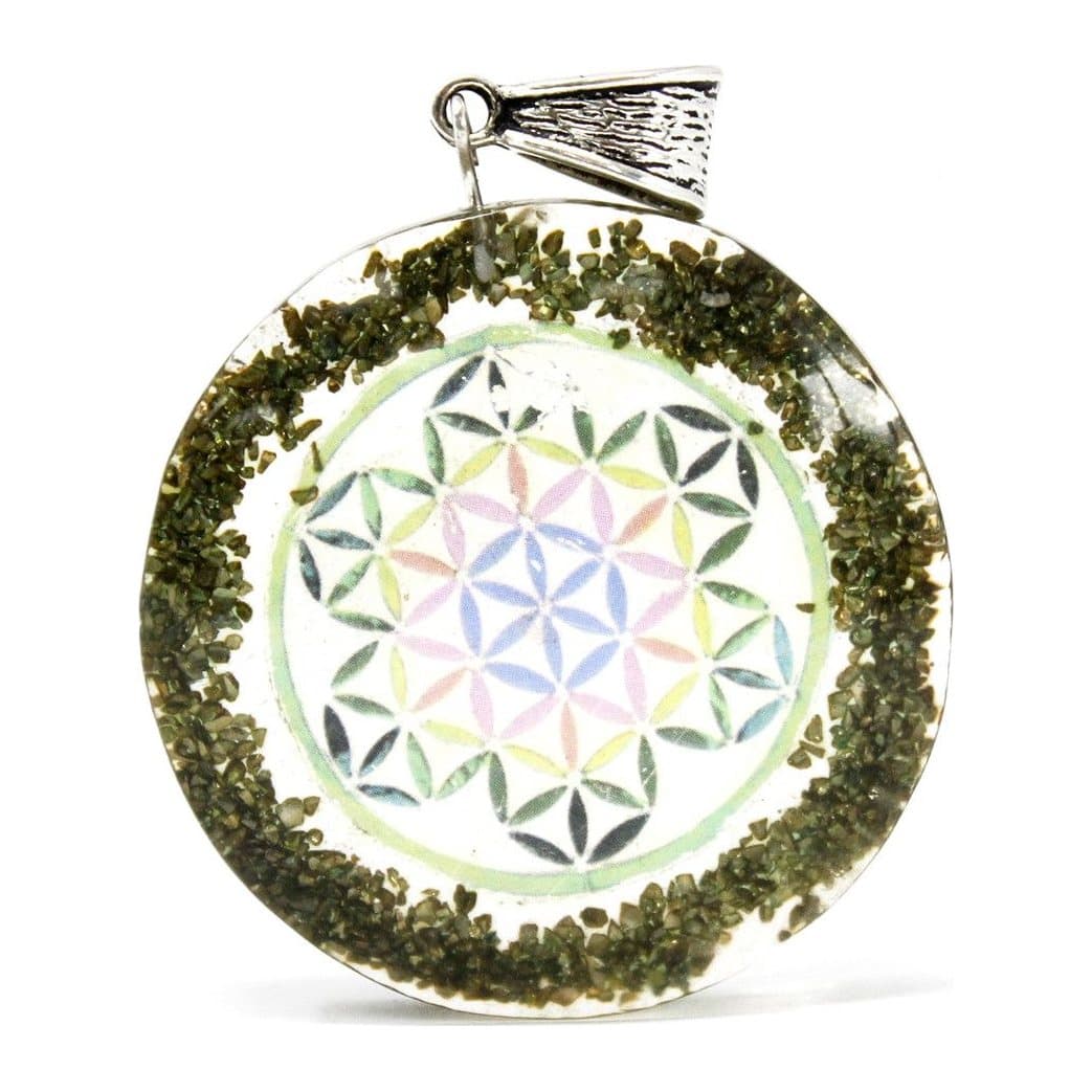 Orgonite power pendant in the Greenstone Mandala design
