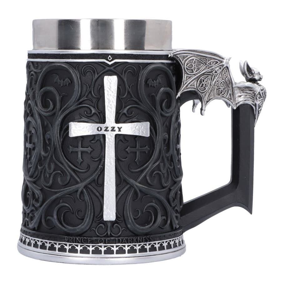 Ozzy Osbourne Prince of Darkness tankard in resin with a gothic pattern