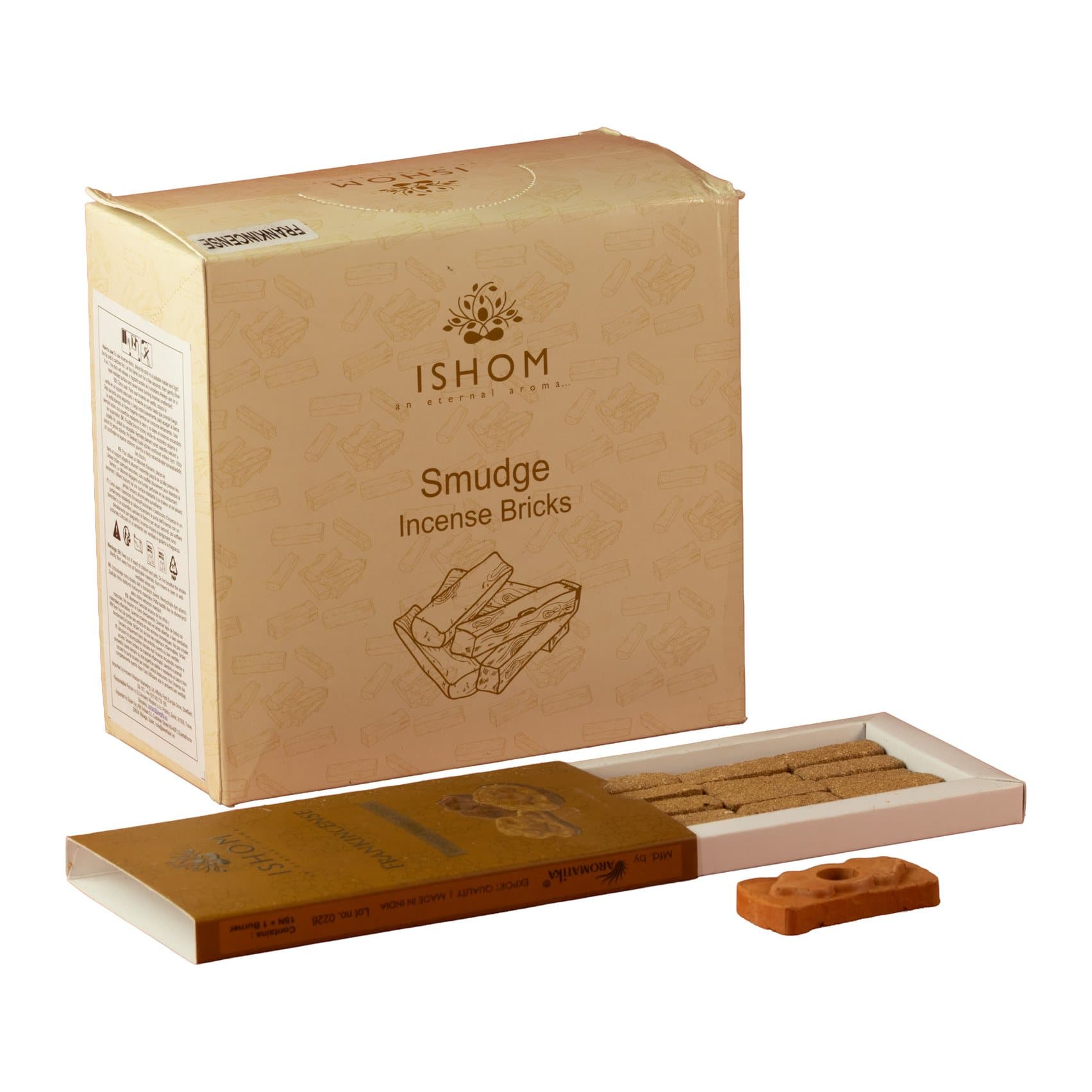 Frankincense incense bricks beside a terracotta burner