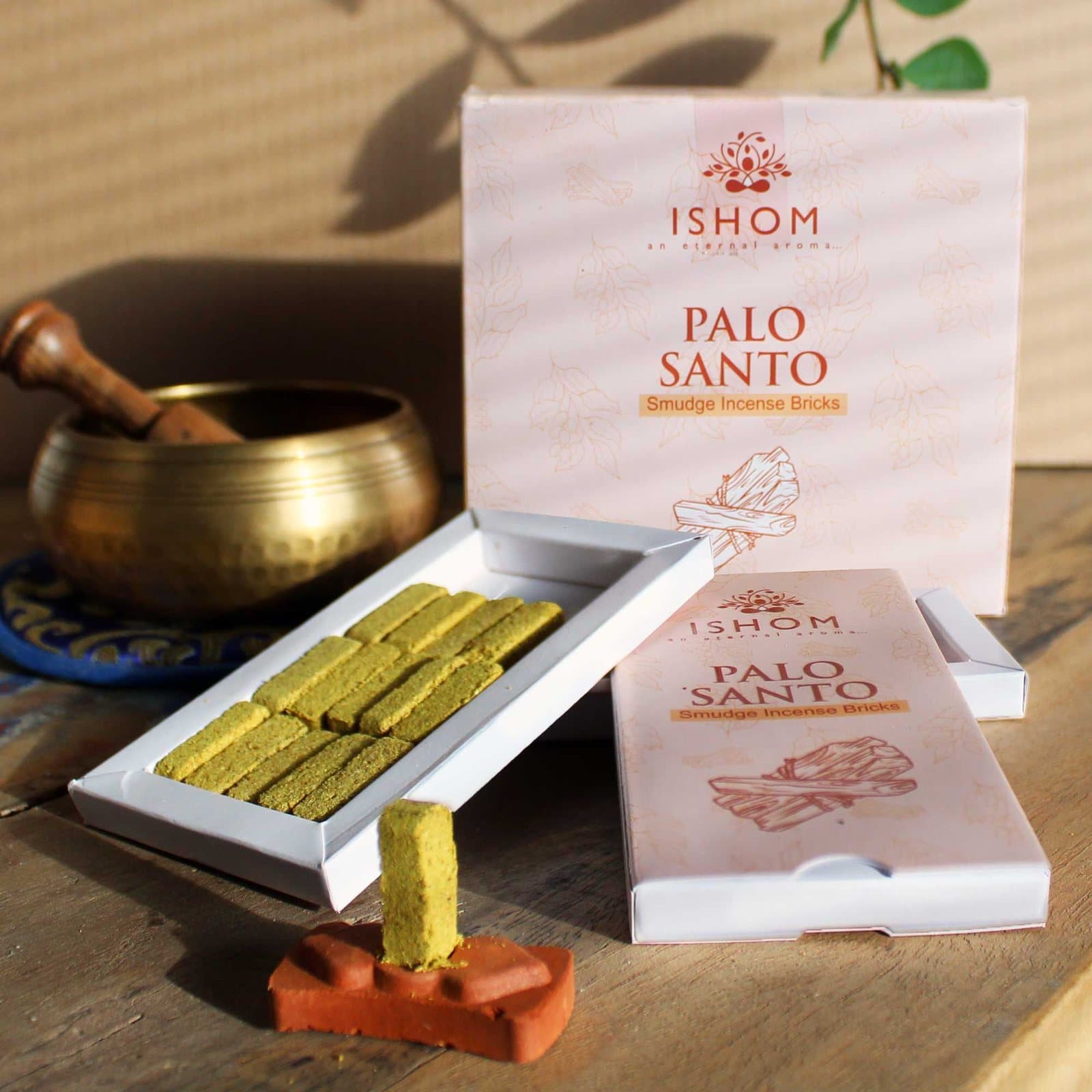 Palo Santo incense smudge bricks in a pack of 15, with a terracotta holder