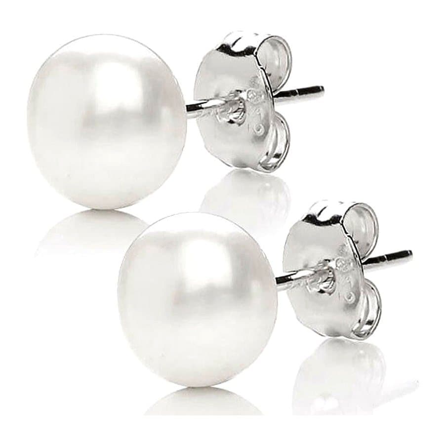 Pale ivory freshwater pearl stud earrings with sterling silver posts