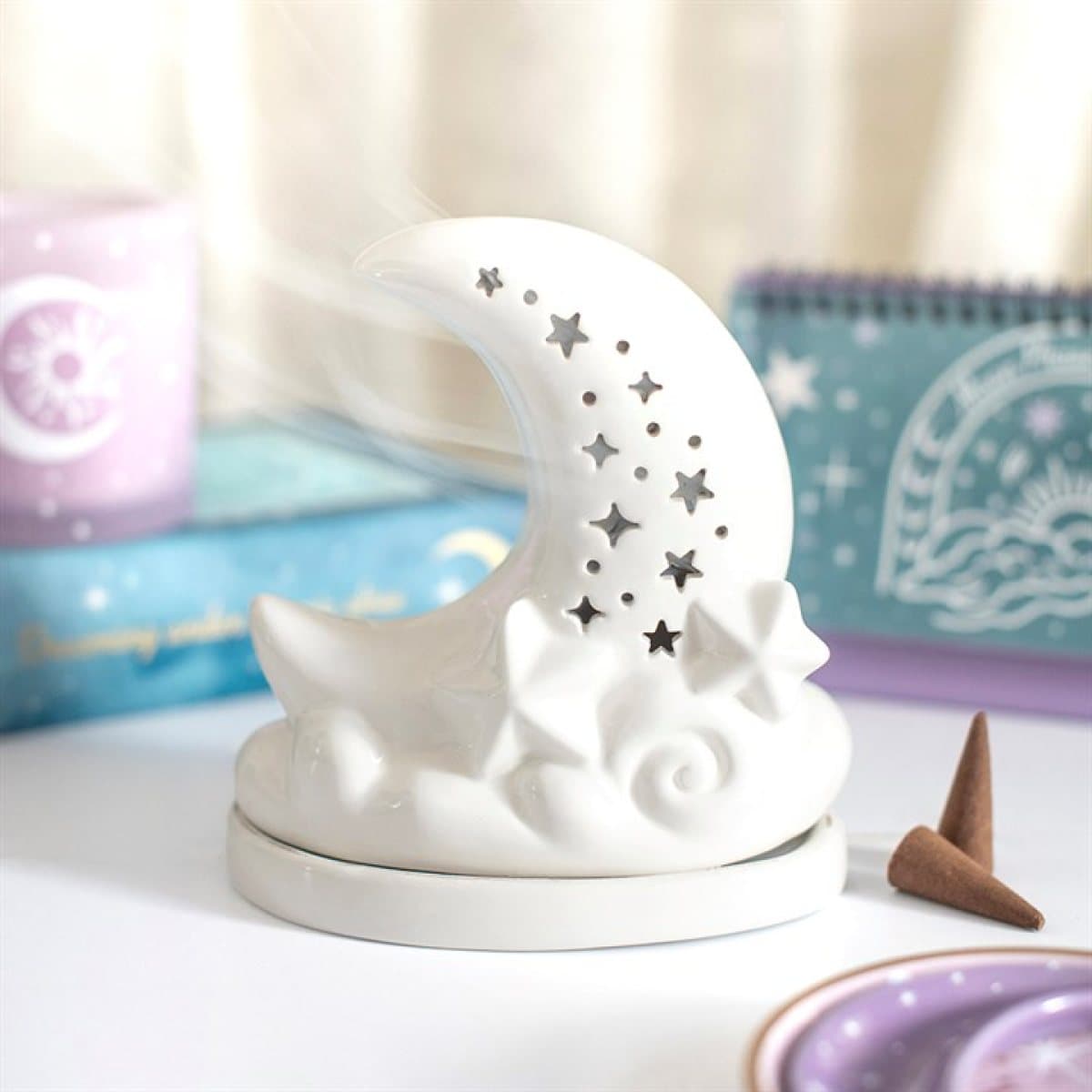 Pastel Skies moon incense cone holder