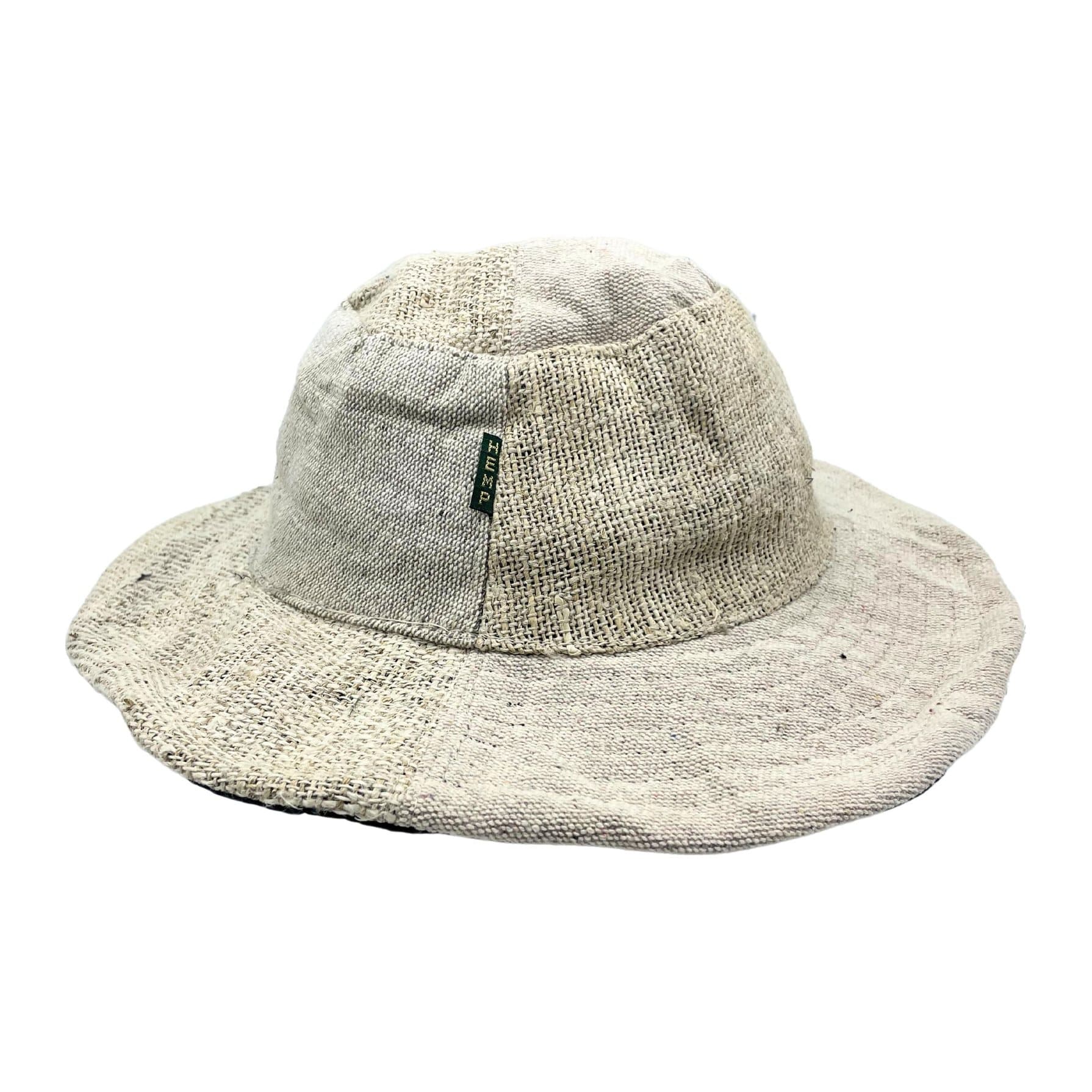 Natural hemp and cotton boho festival hat with a wire-lined brim
