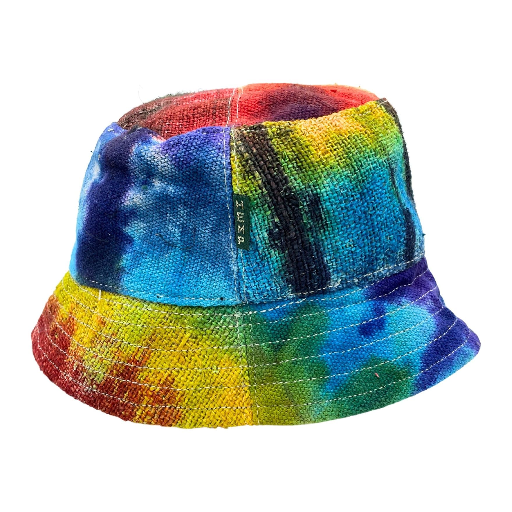 Patched tie-dye festival hat in a hemp and cotton blend