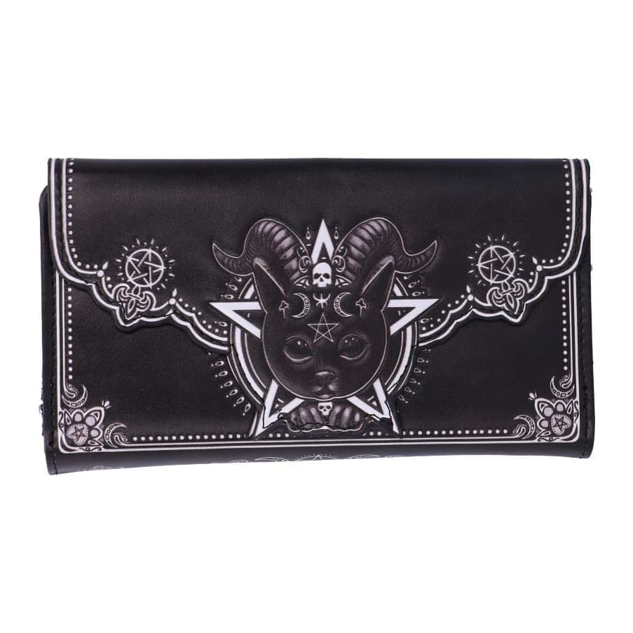 Embossed gothic cat purse with goat horns