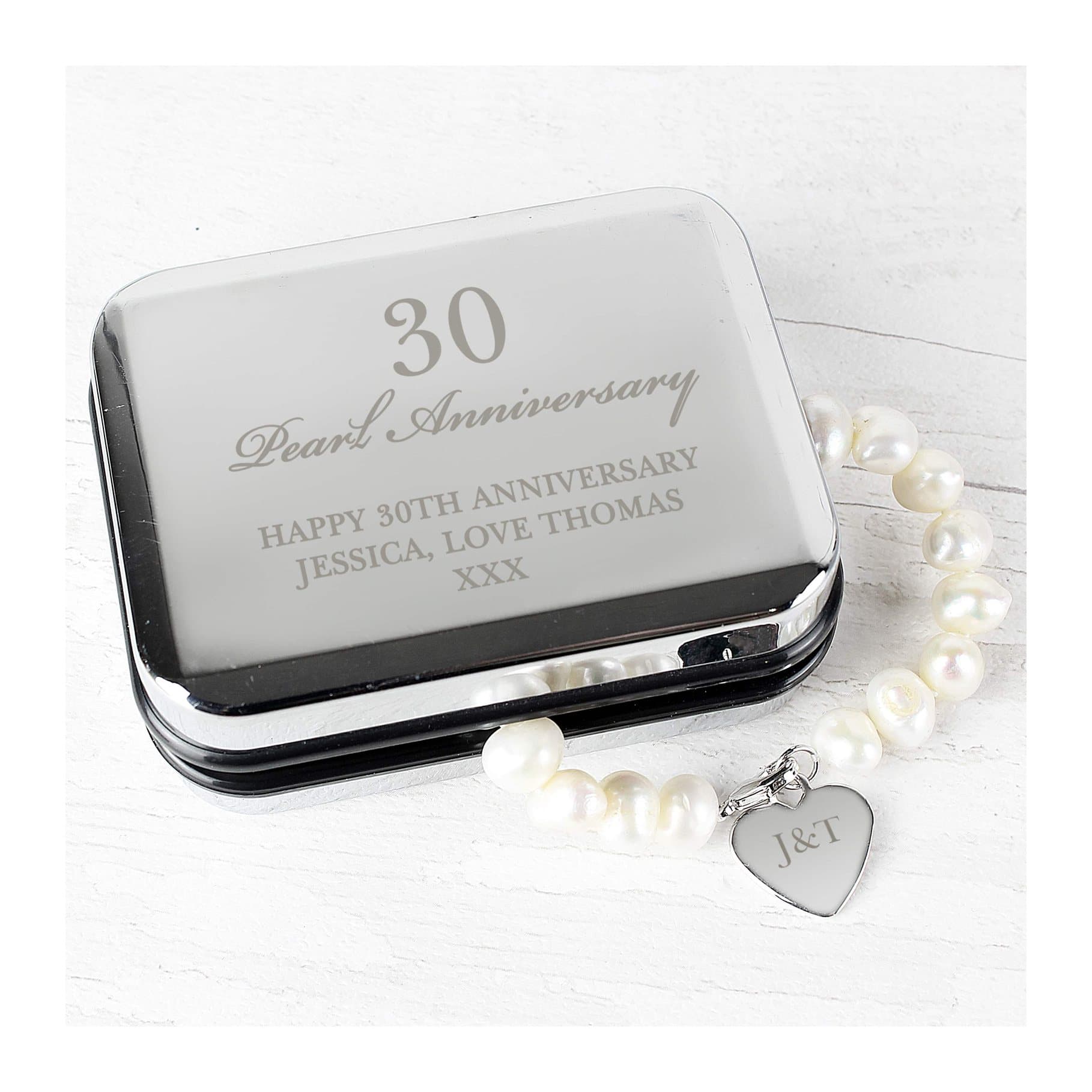 Personalised anniversary pearl bracelet and box