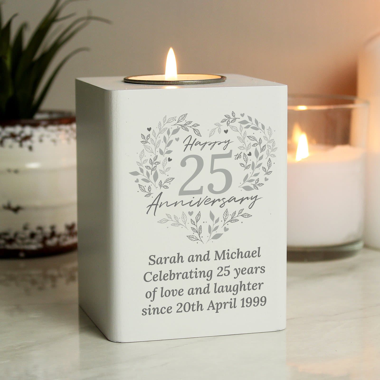 Personalised anniversary tea light holder