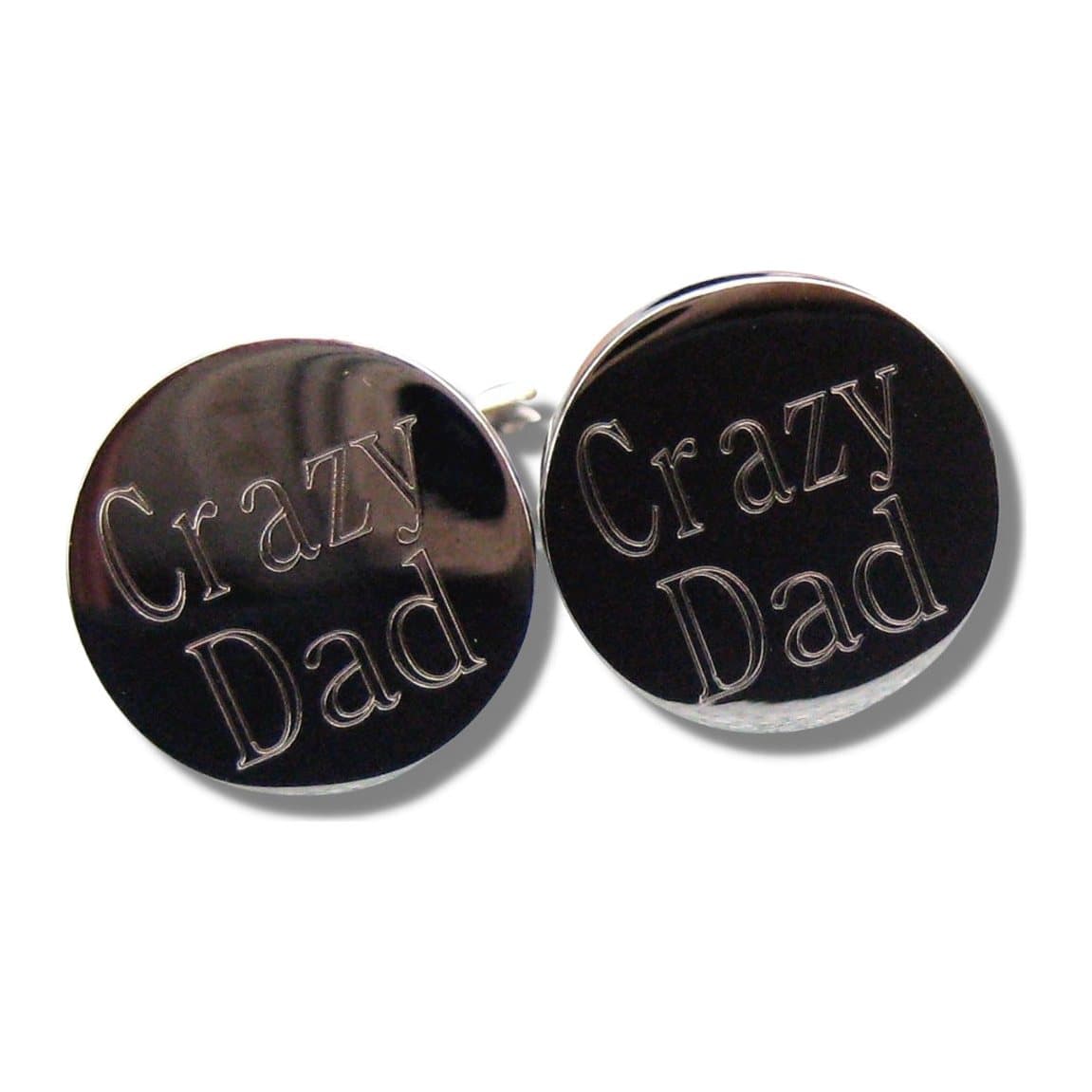 Personalised round silver cufflinks with a name engraved on them