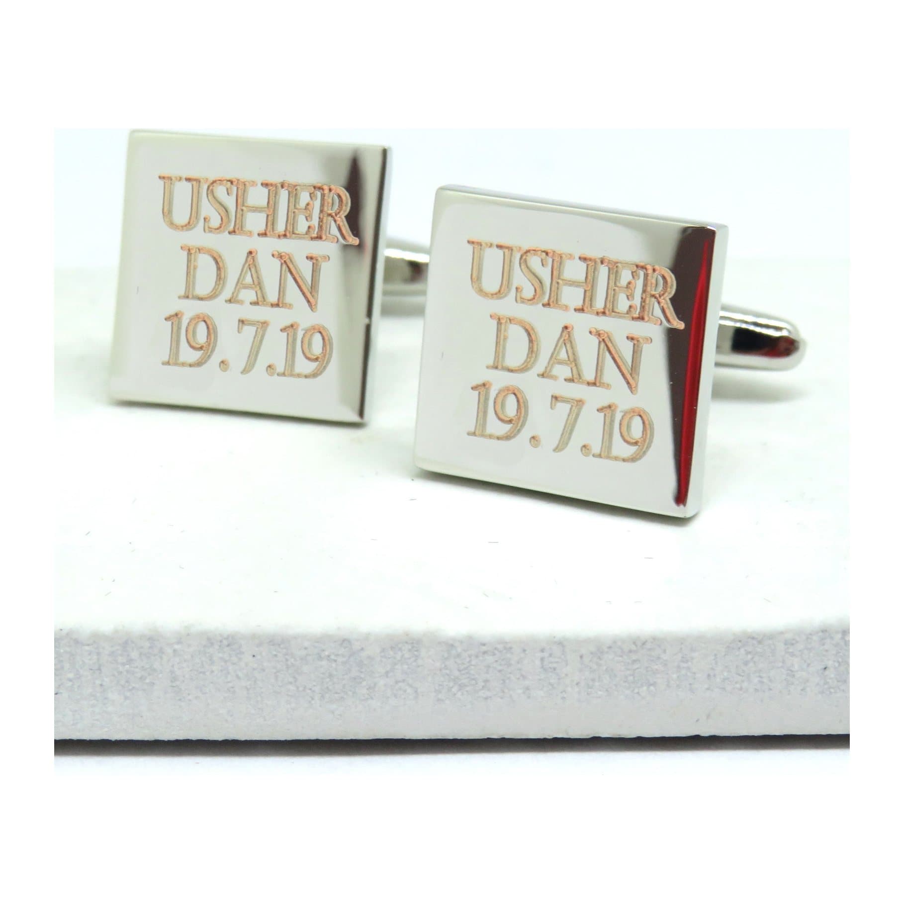 Personalised square silver cufflinks for a wedding gift