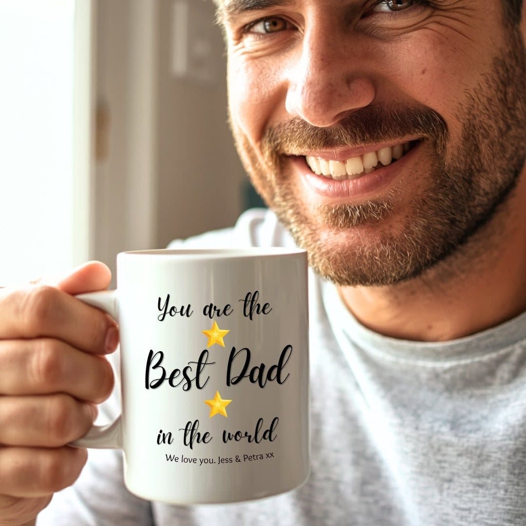 Personalised Best Dad Stars ceramic mug with a stars design