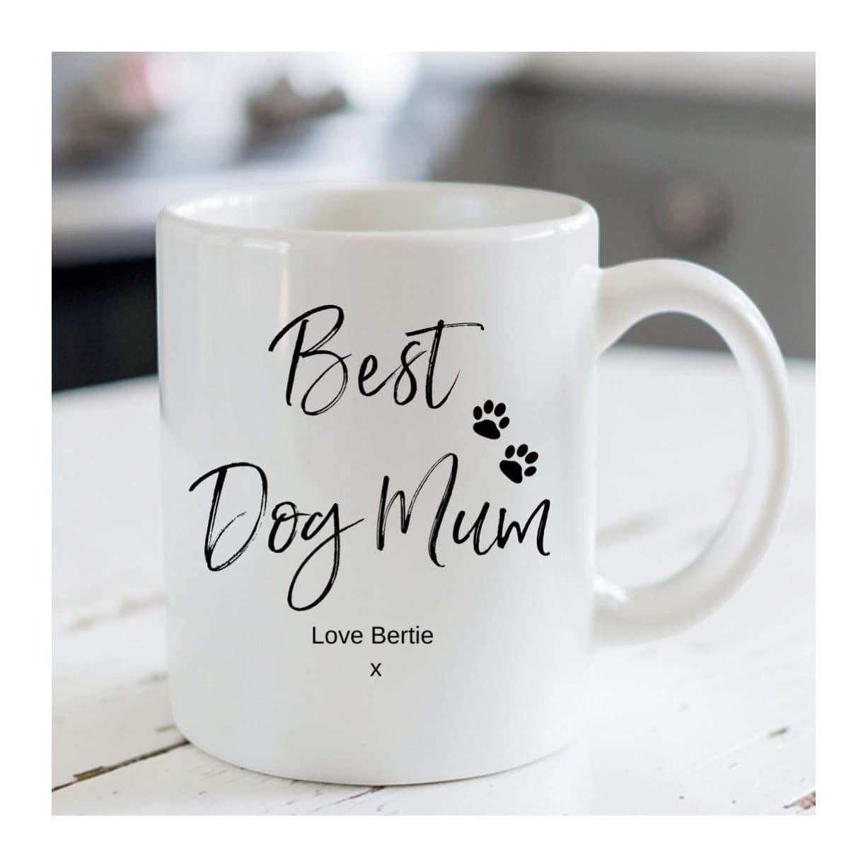 Personalised Best Dog Mum mug with a Mum design printed on the mug.