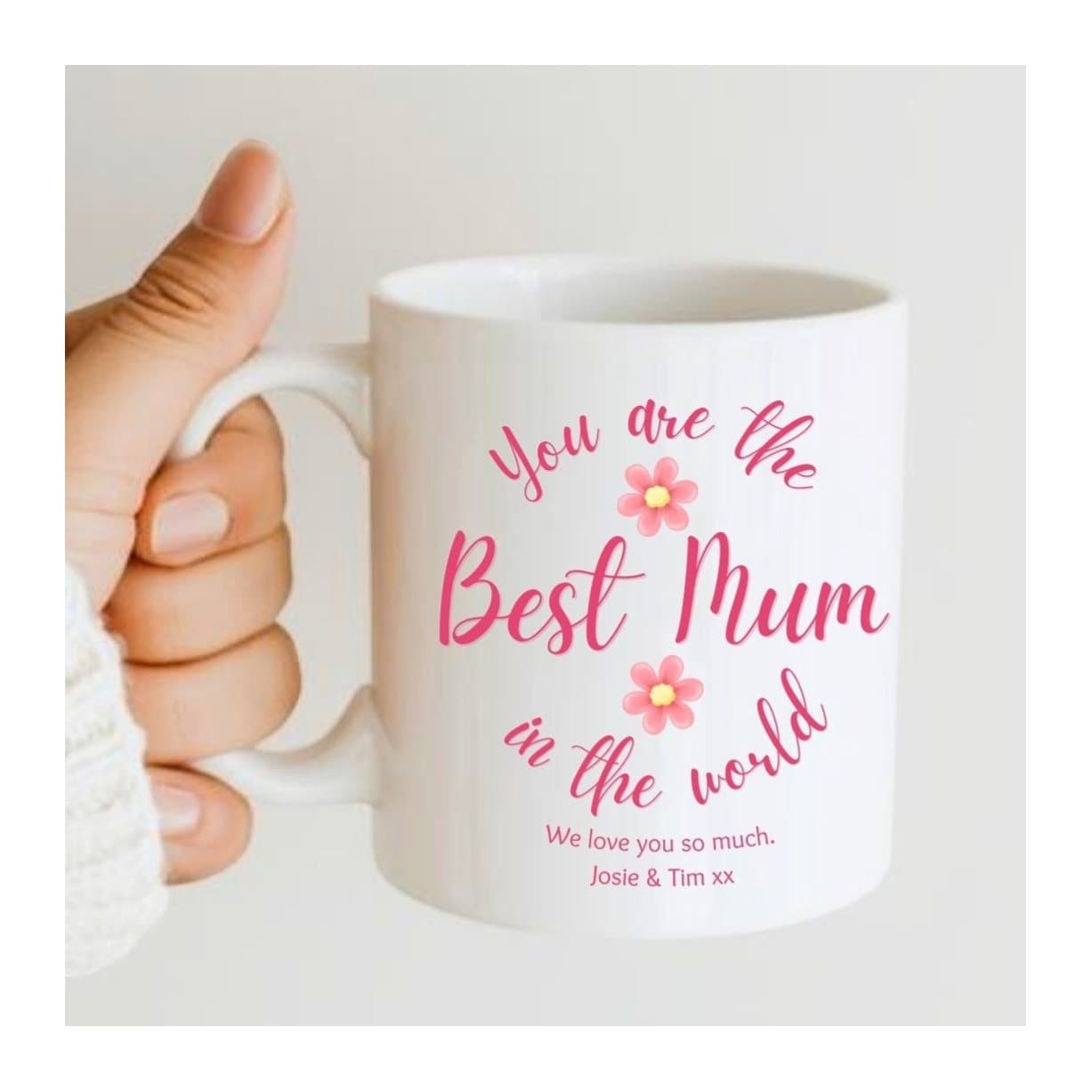 Ceramic mug with a Mum design and the words Best Mum in the World