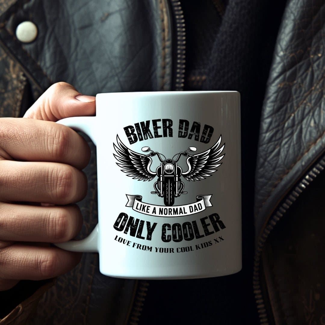 Personalised Biker Dad ceramic mug with a Dad design