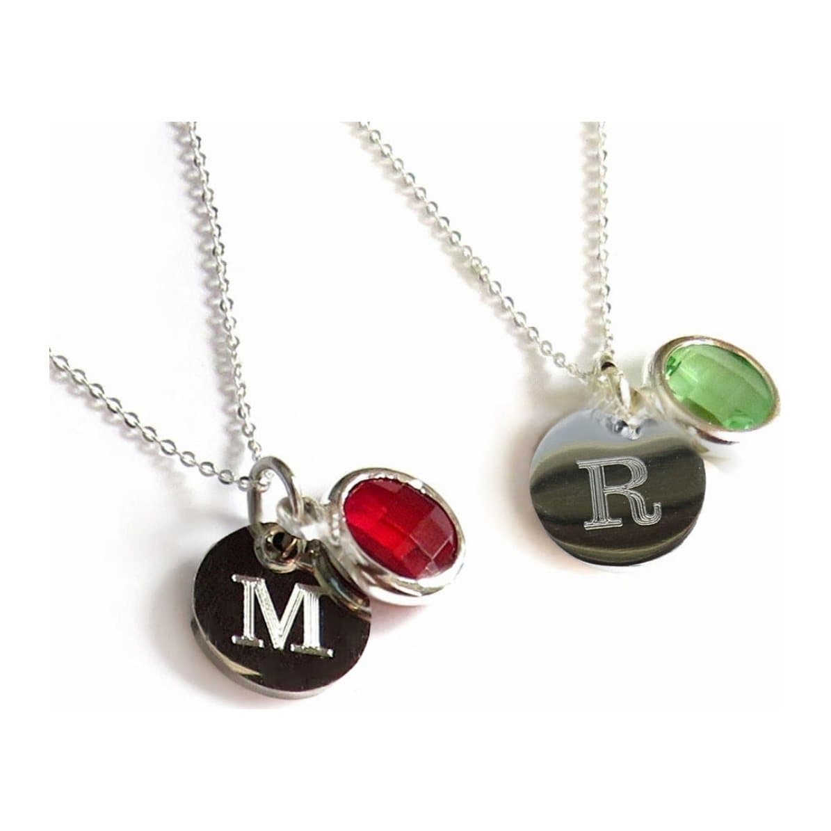 Personalised birthstone mini disc necklace on a silver chain
