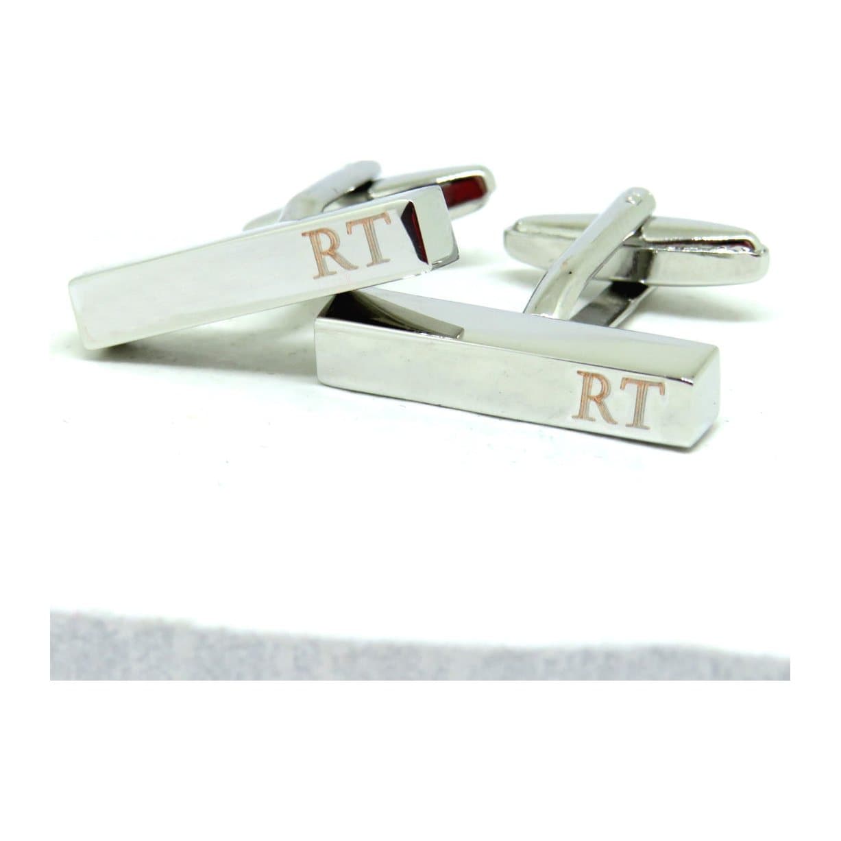 Silver-coloured bar cufflinks, personalised with initials