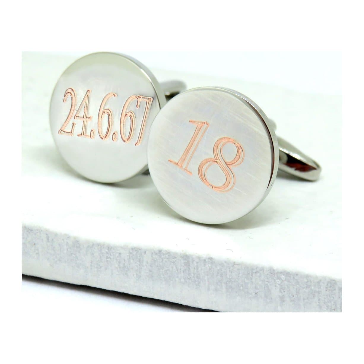 Personalised Castellar round cufflinks in a silver coloured finish