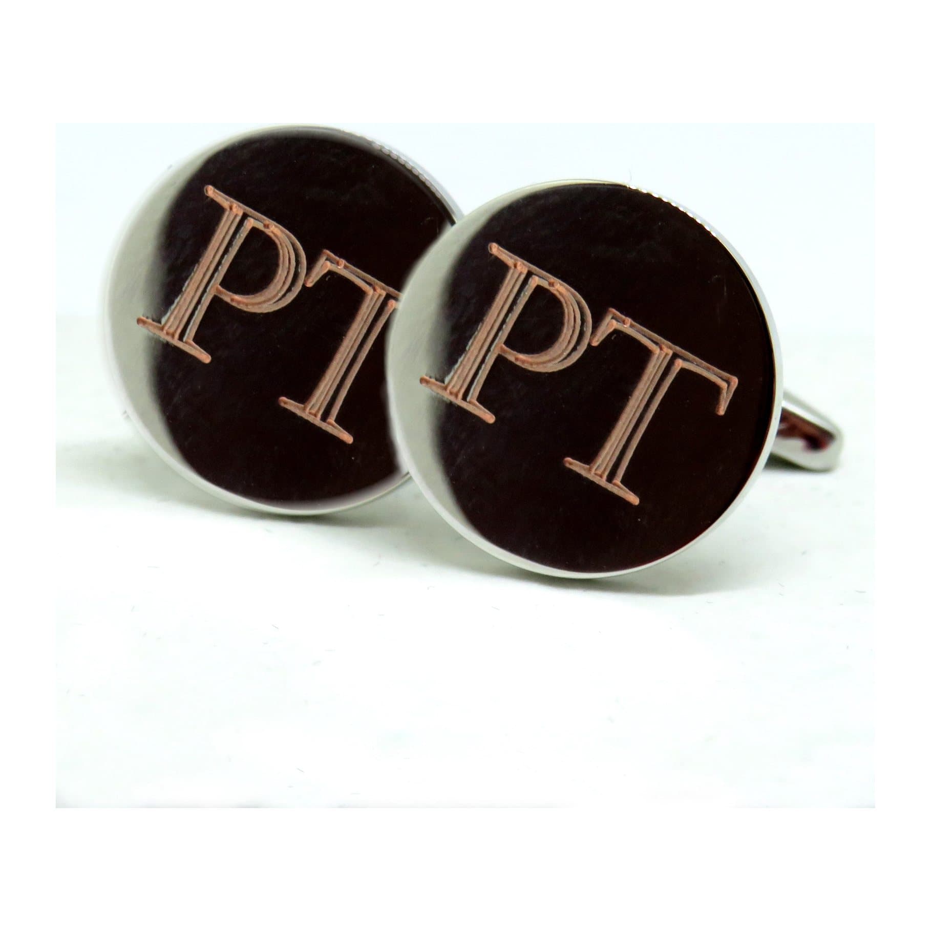 Round silver personalised cufflinks engraved with initials