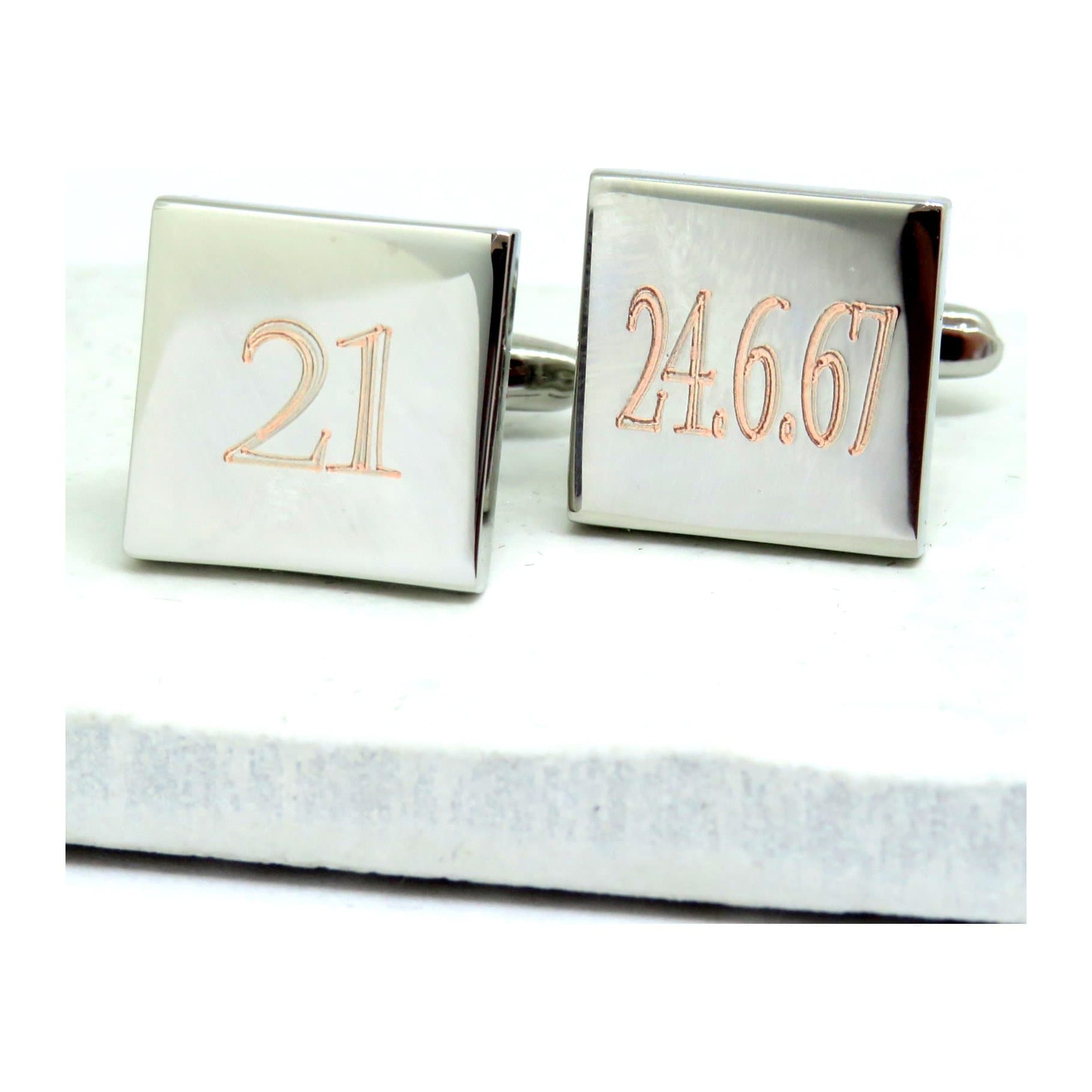 Personalised square silver cufflinks with a name engraved