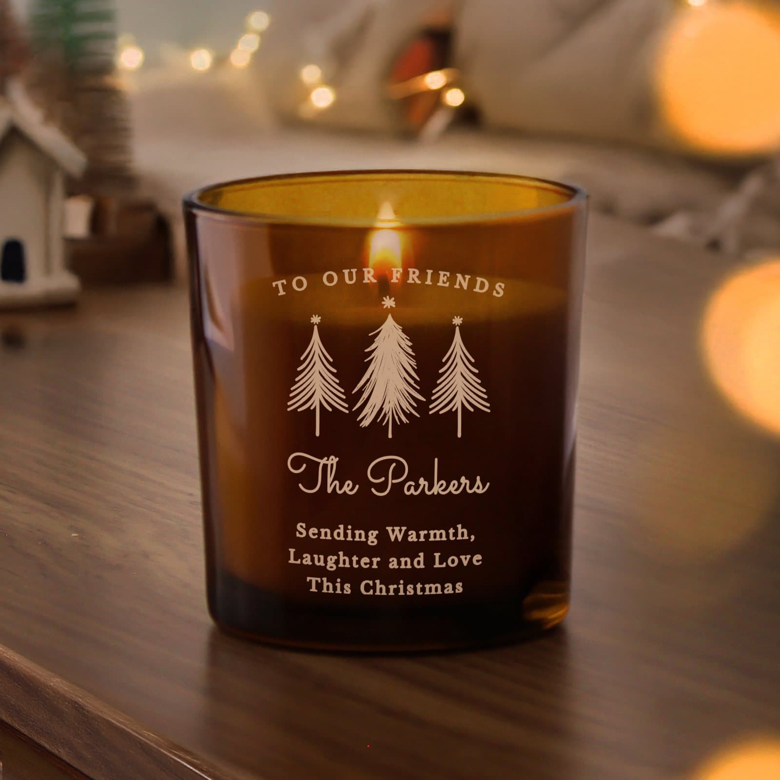Personalised Christmas tree amber candle