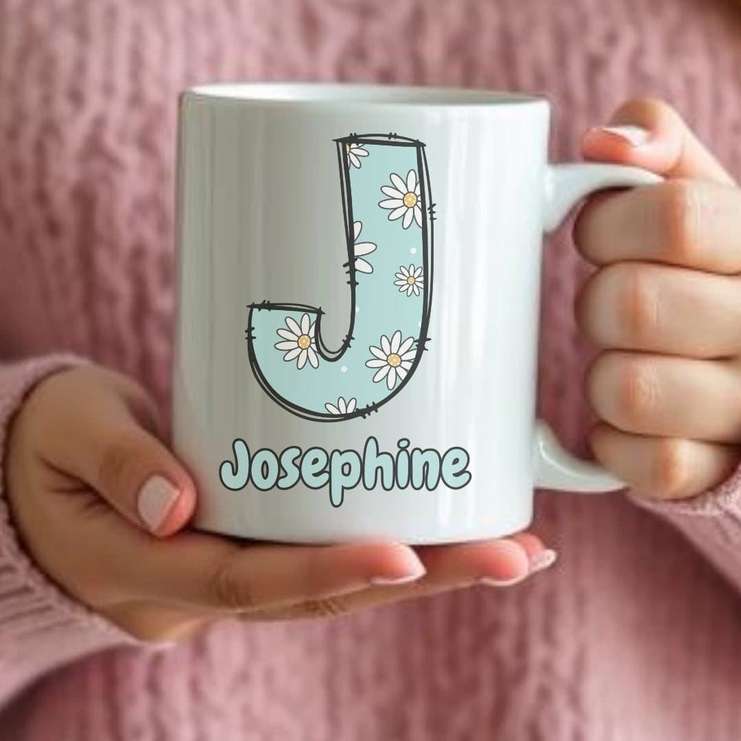 Personalised daisy ceramic mug with a daisy design