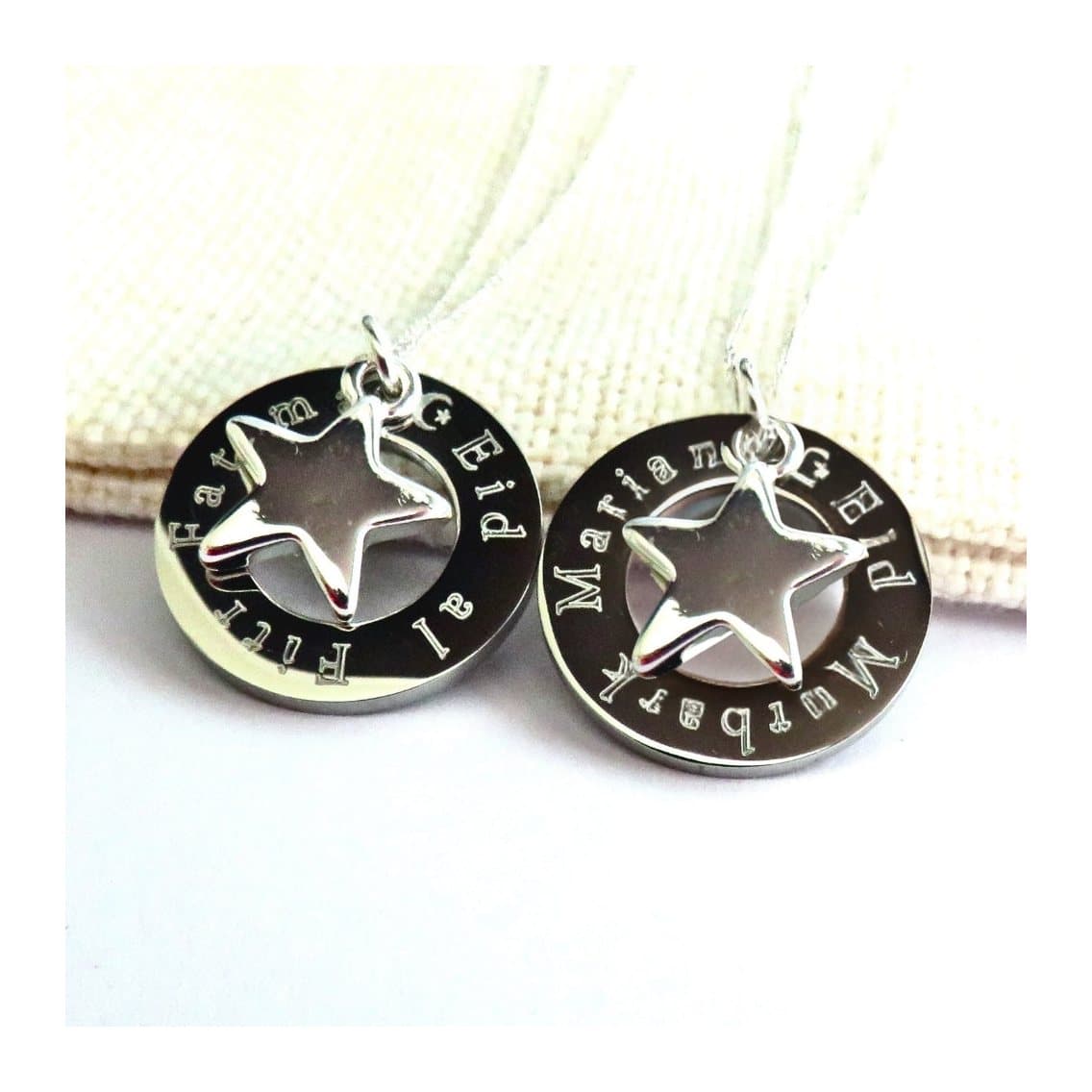 Personalised Eid necklace with an engraved disc and silver star charm