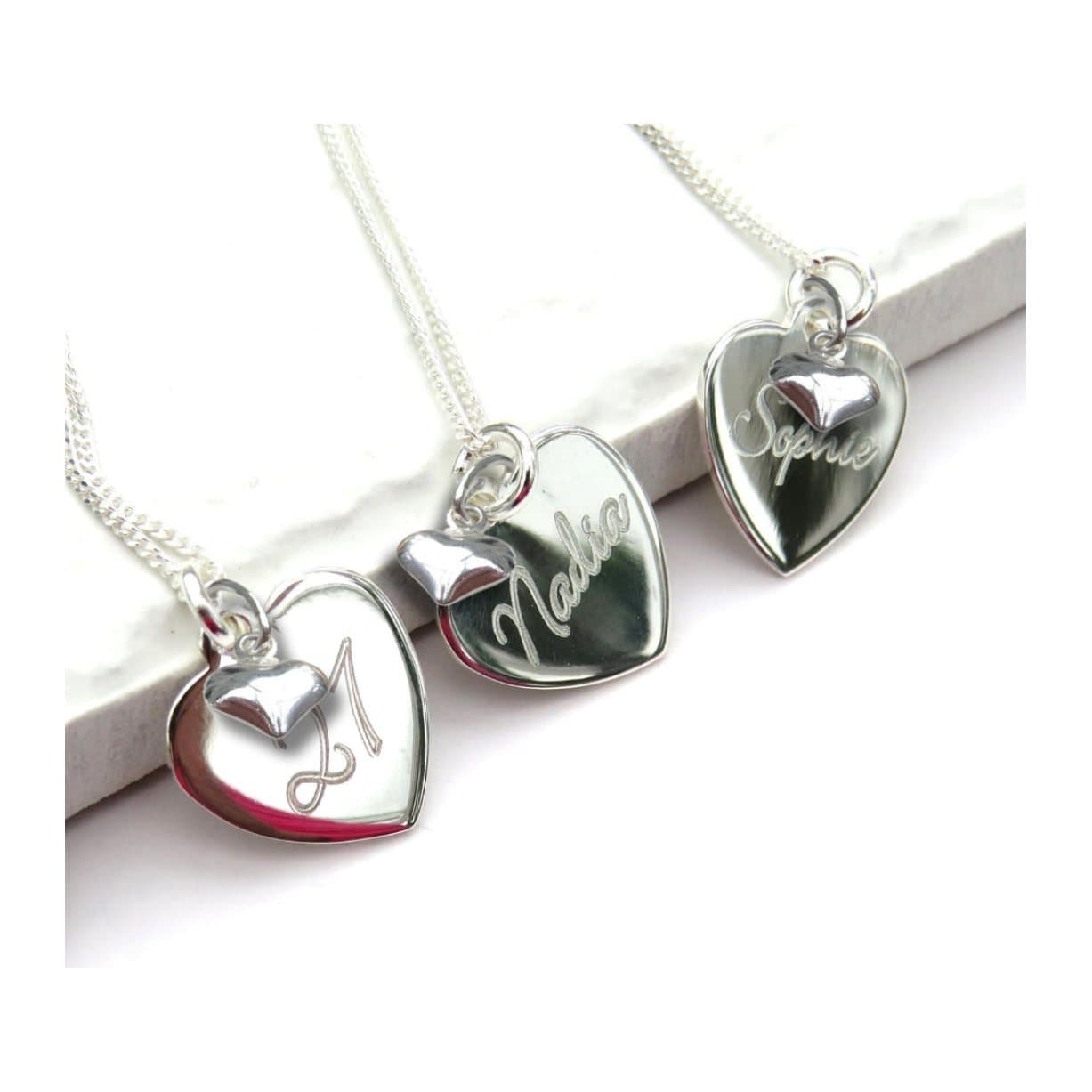 Personalised sterling silver heart necklace on a fine chain