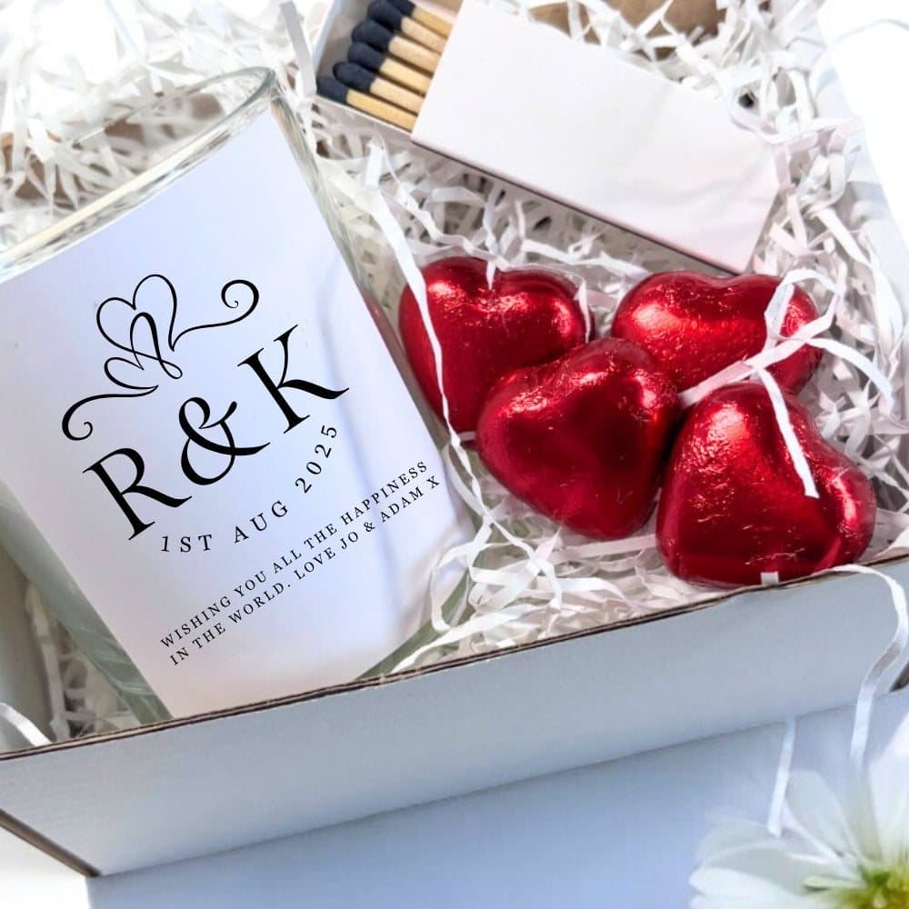 Personalised entwined hearts wedding candle gift set
