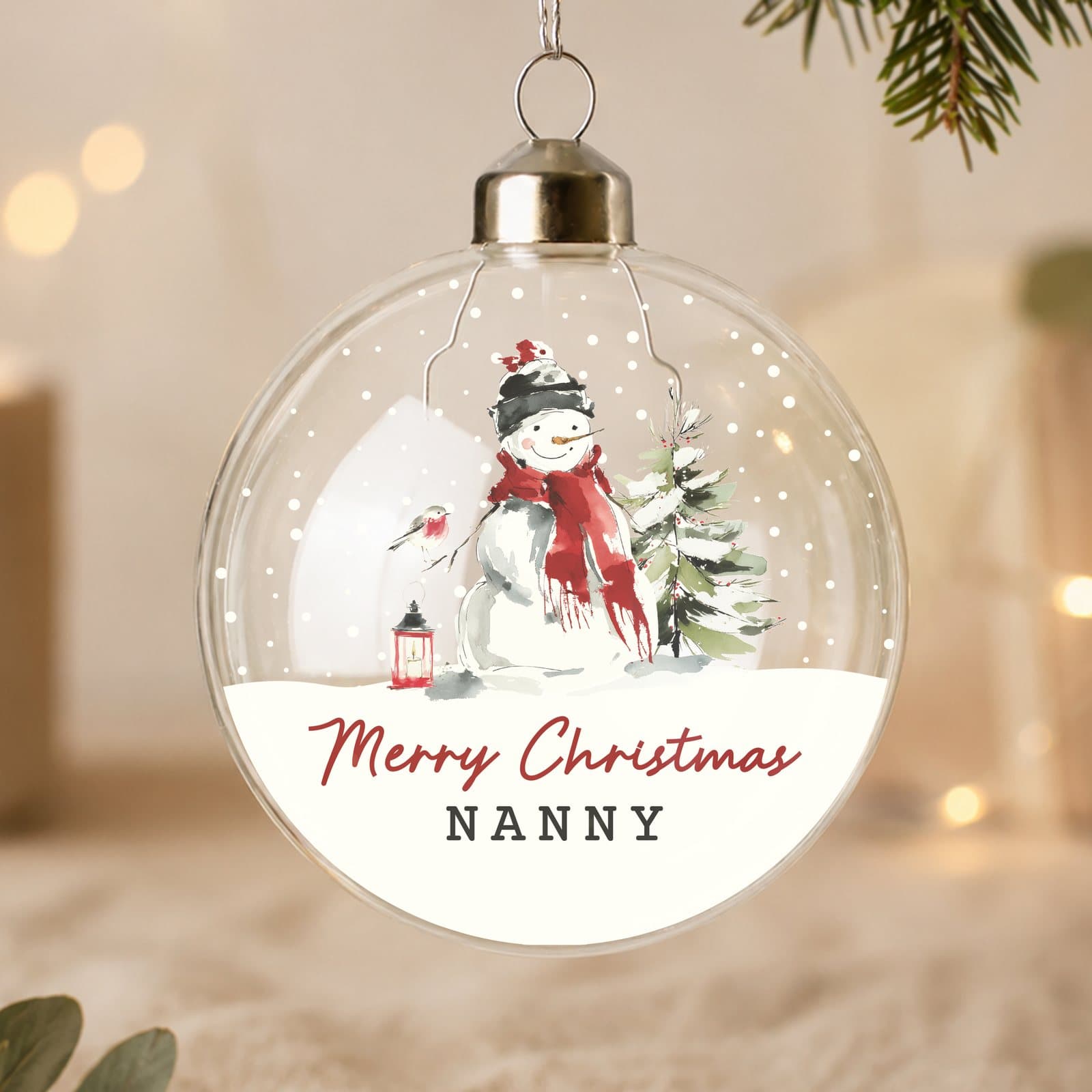 Personalised glass snowman Christmas bauble