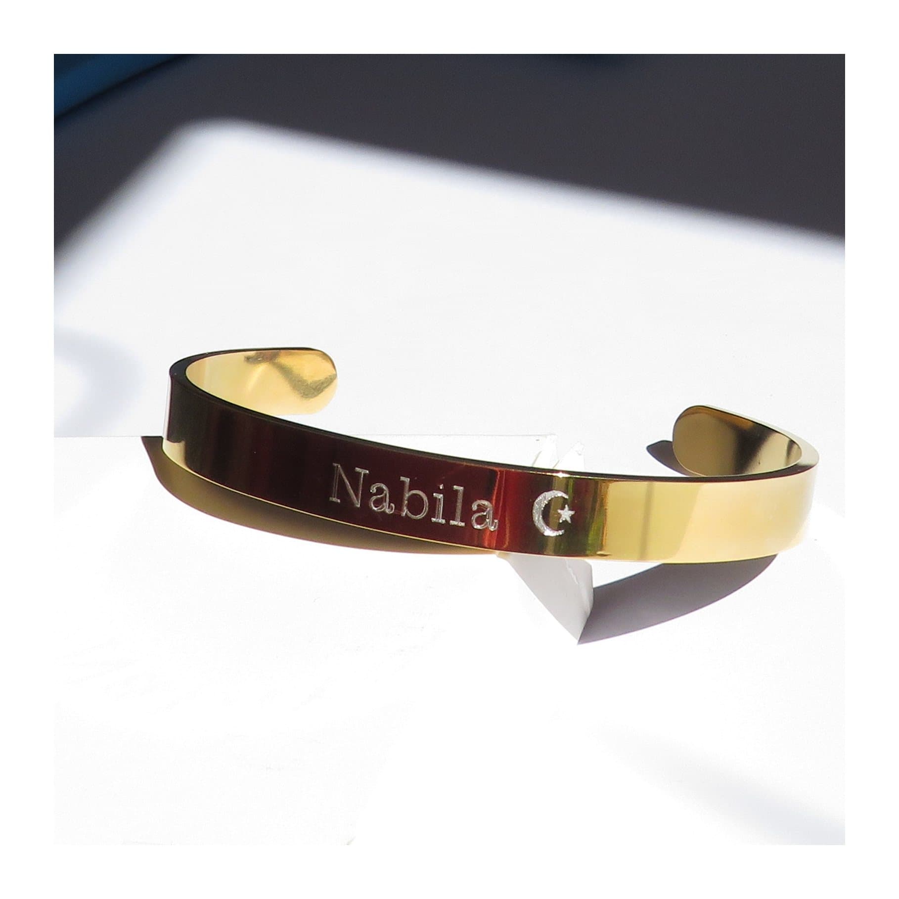Personalised gold coloured stainless steel bangle