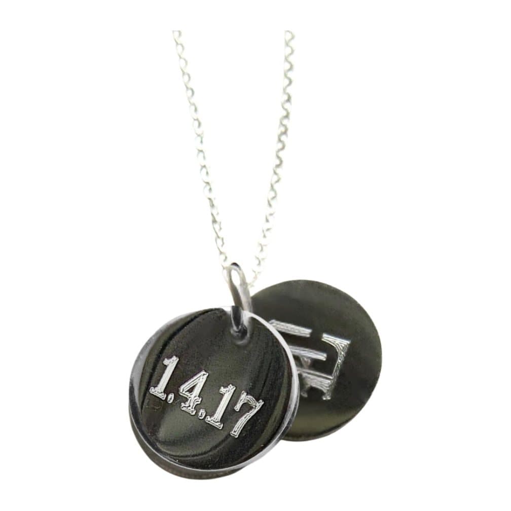 Personalised double mini disc necklace with two engraved silver discs on a fine chain