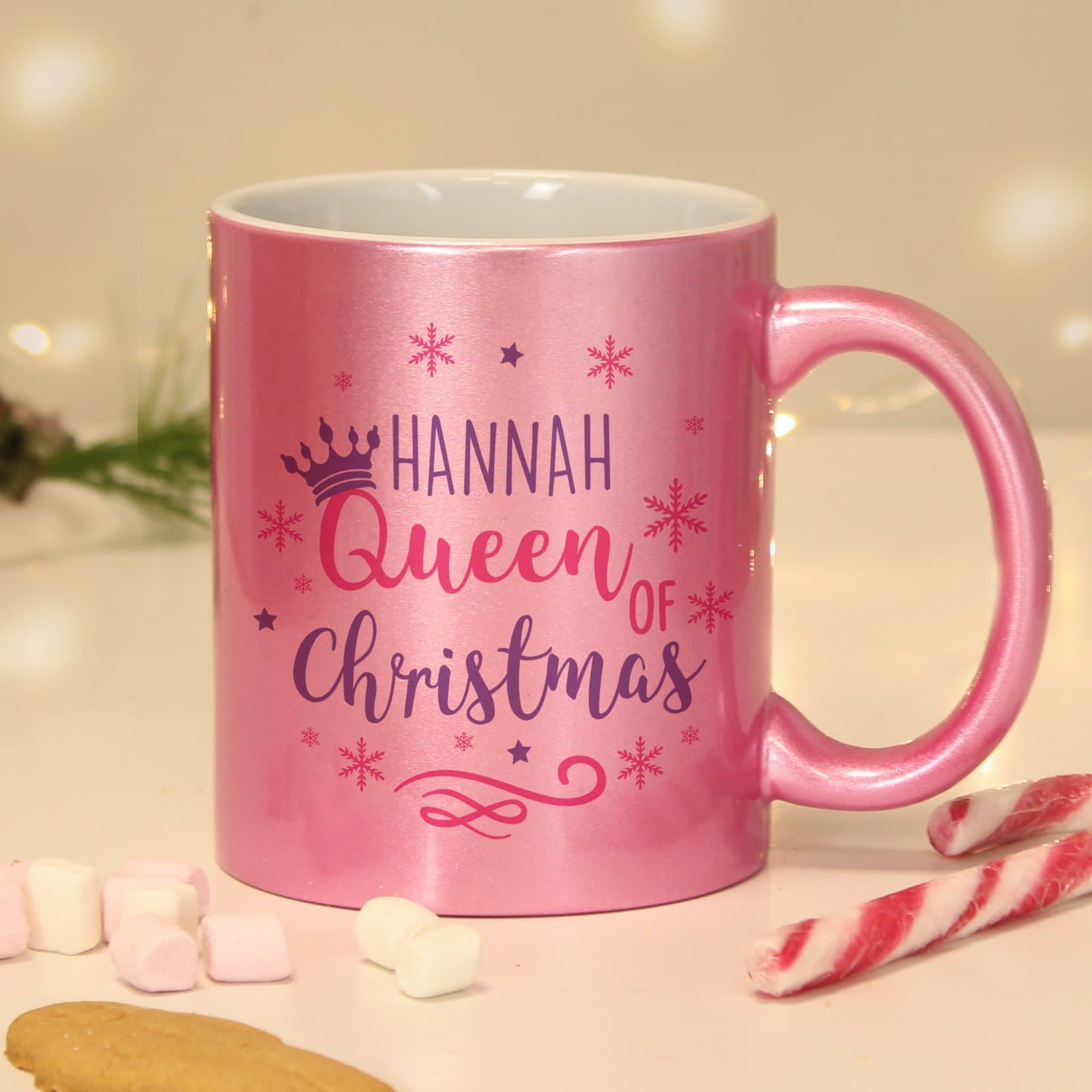 Personalised Queen of Christmas gold handled mug