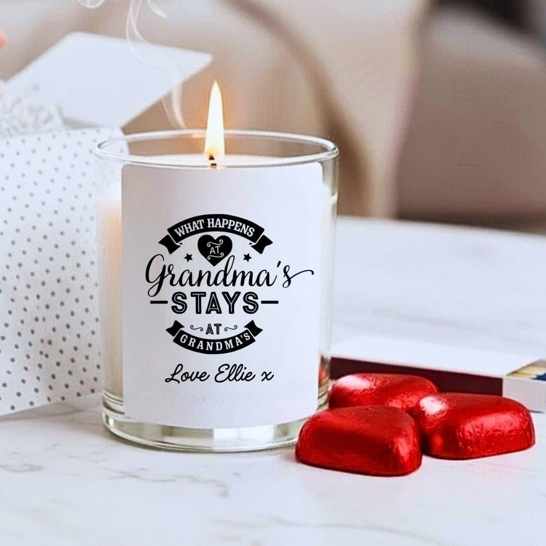 Personalised candle, chocolate hearts and matches in a gift box