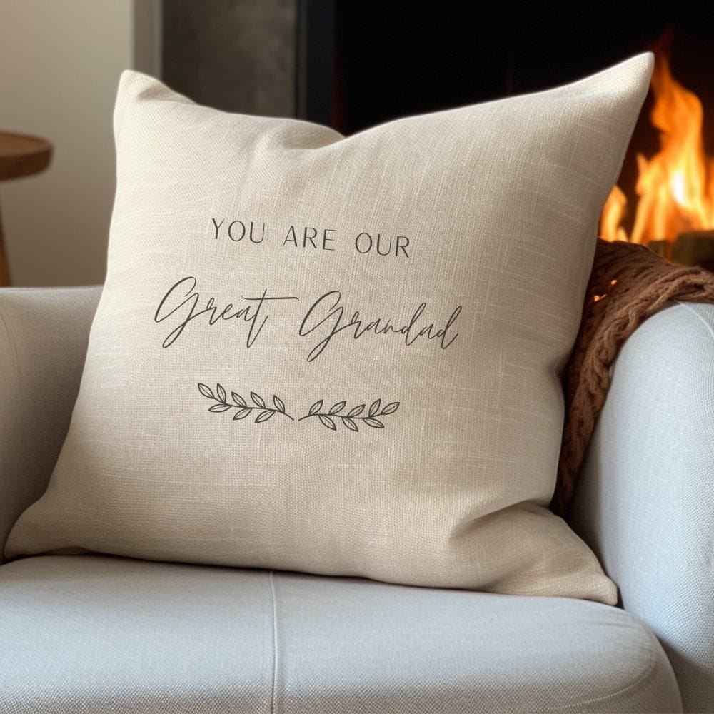 Cream square personalised cushion with a simple leaf design
