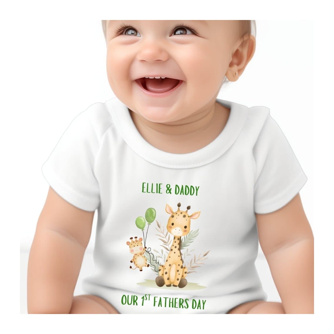 Giraffe design baby outfit, Our 1st Fathers Day, bib, vest or baby grow