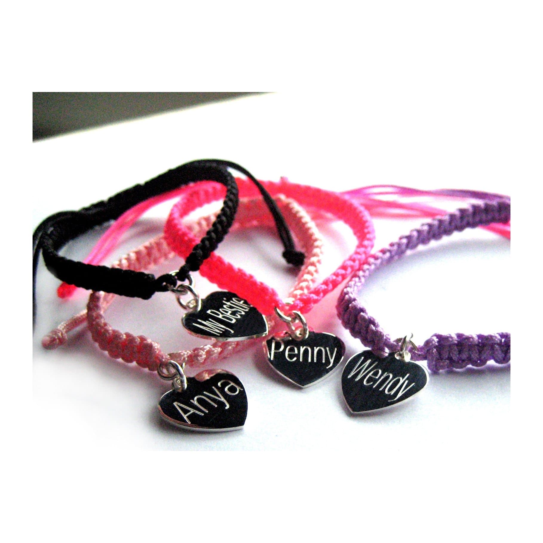 Personalised heart charm friendship bracelet on braided nylon cord