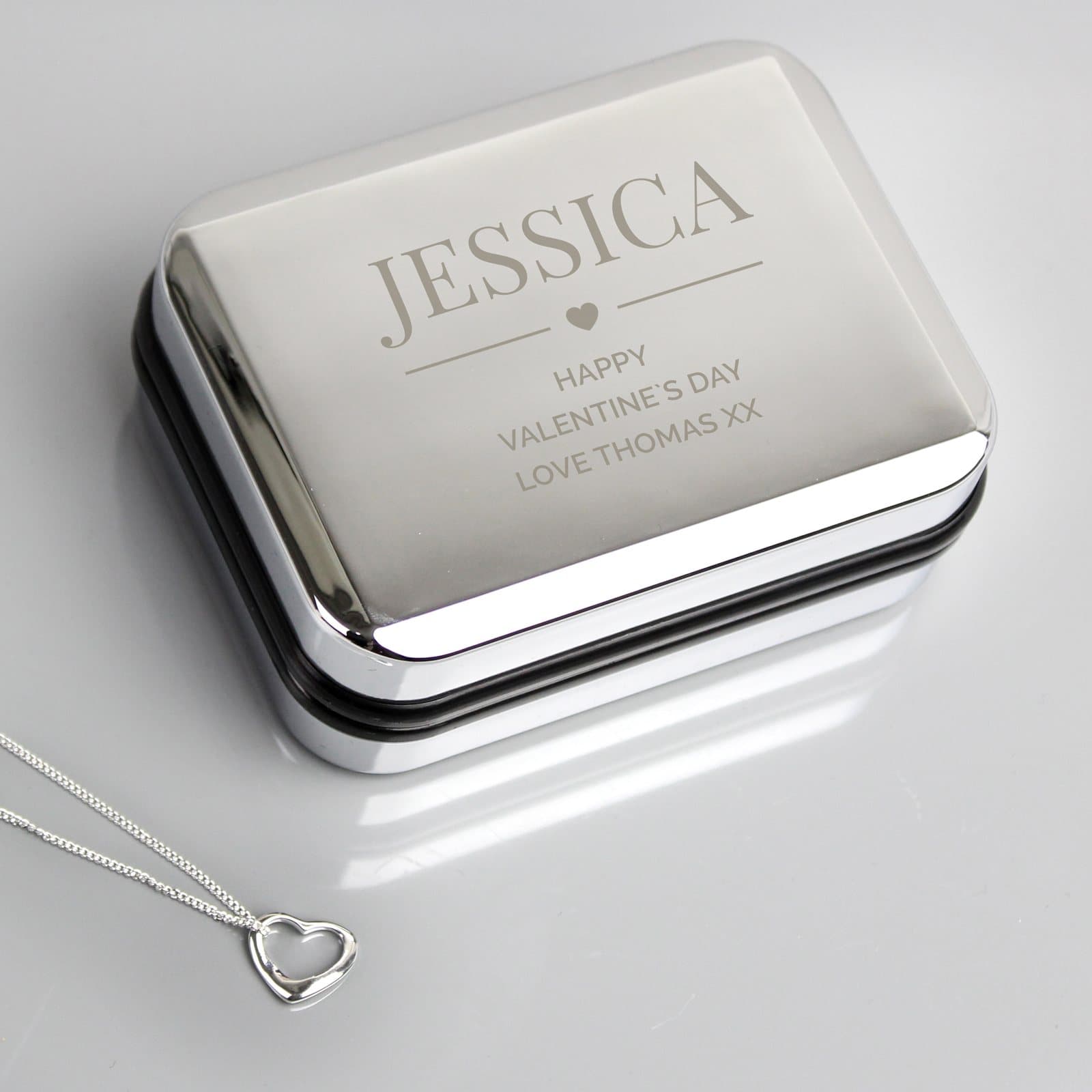 Personalised sterling silver heart necklace and box