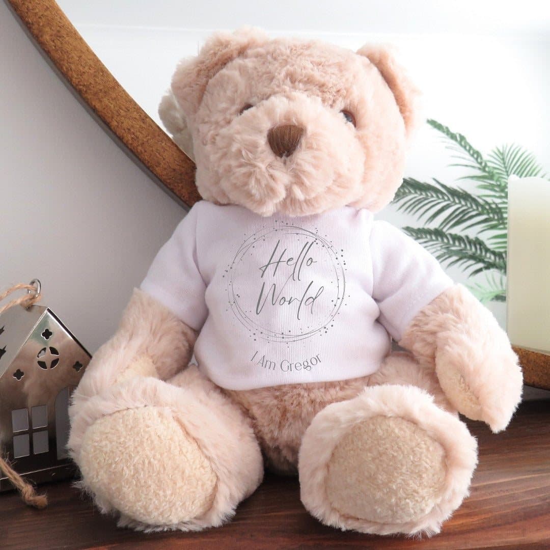 Personalised baby gift box with a teddy and a baby vest