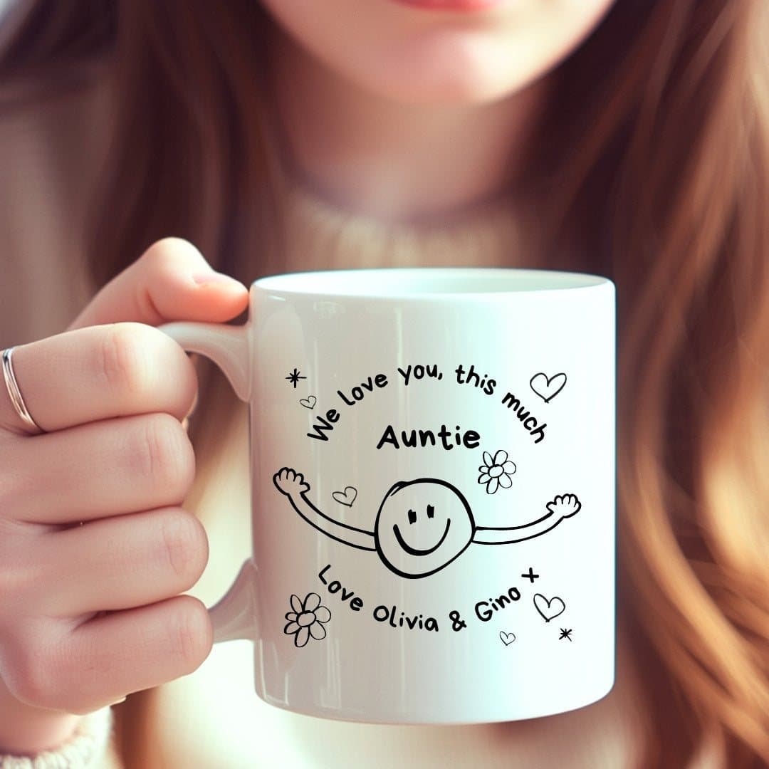 Personalised I Love You This Much ceramic mug with printed design