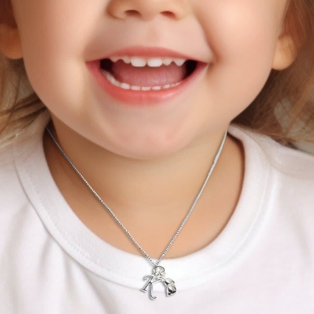 Personalised initial bunny rabbit charm necklace on a silver chain