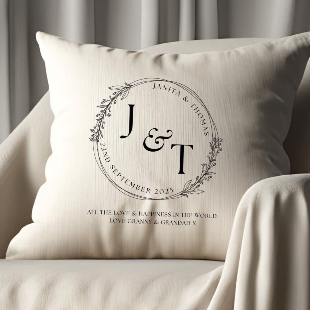 Cream personalised initials cushion