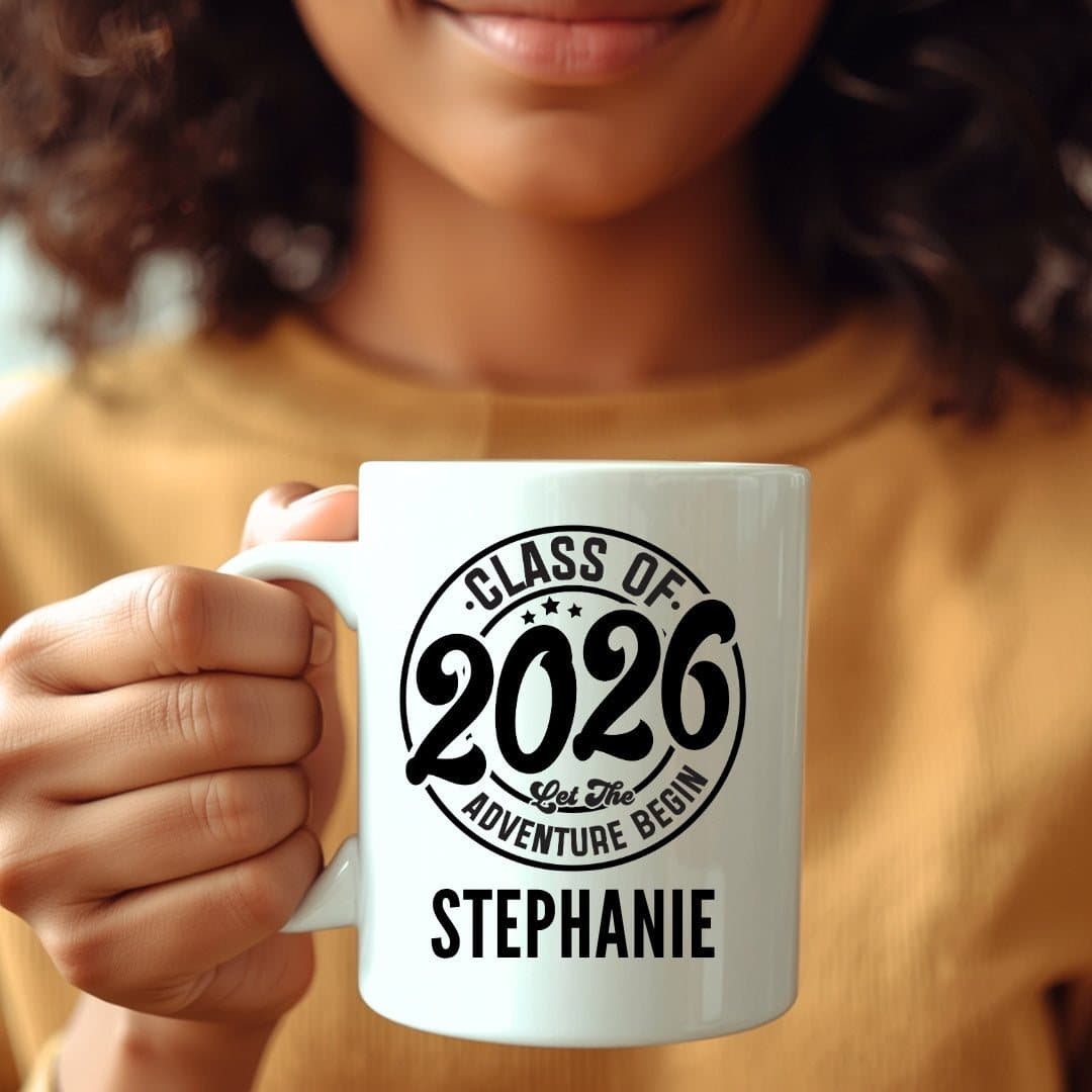 Ceramic mug with a Class of 2026 graduation design