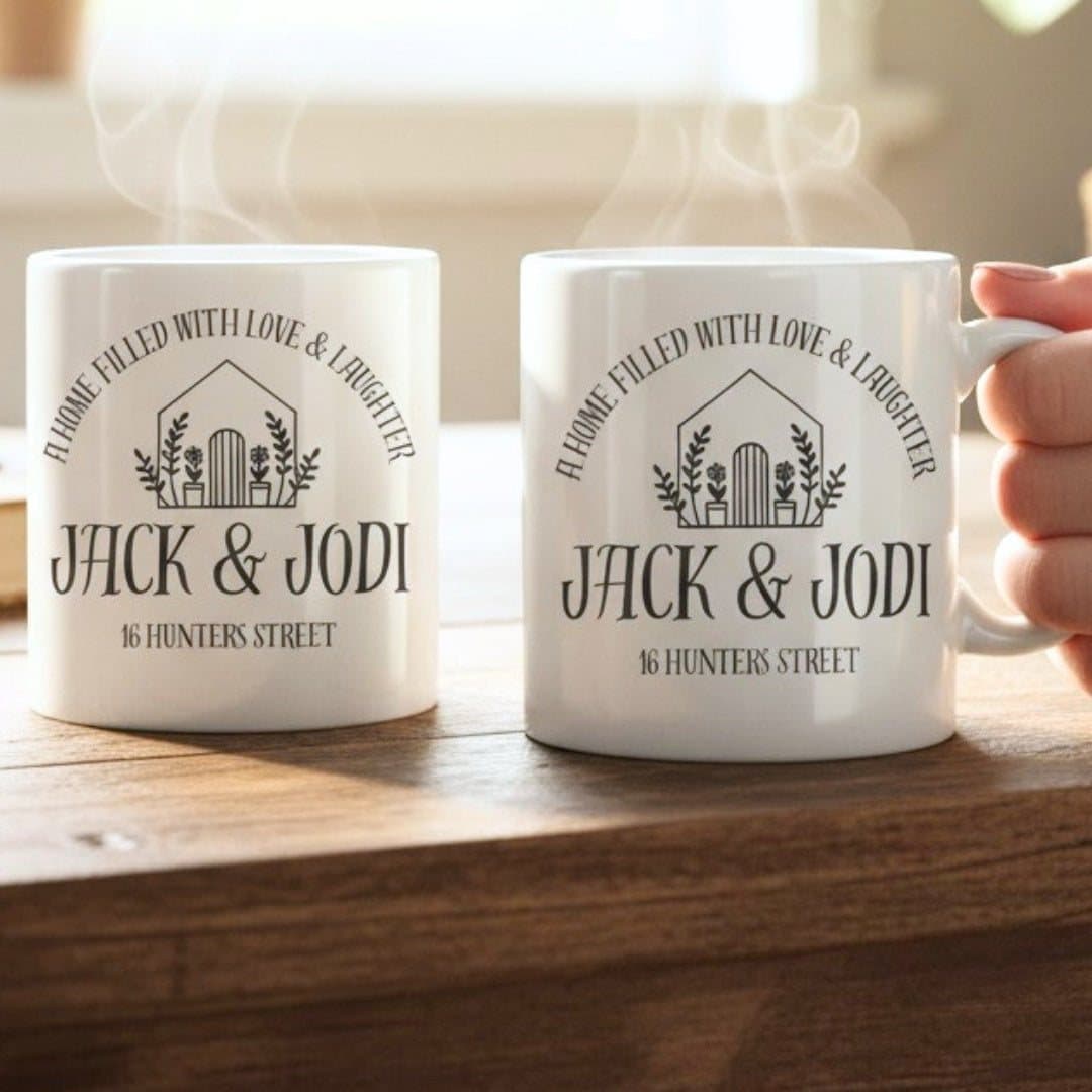 Little New Home personalised couples engagement mug gift set